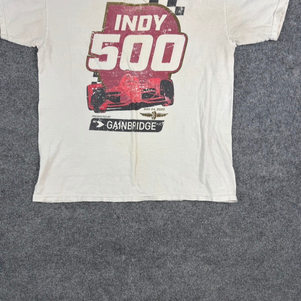Icon Sports T-Shirt Mens Size L White Indy 500 Racing Graphic Distressed Cotton